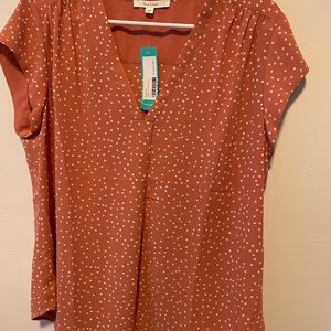 Salmon blouse with polka dots